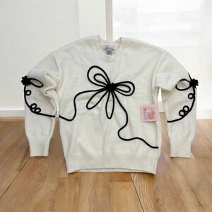 🤍 NEW!! Lark + Grey Cream Cozy Raised Bow Sweater 🎀 Sz L
